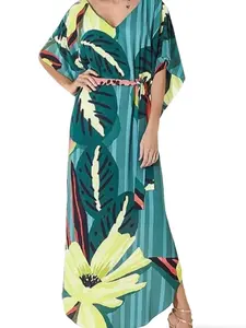 Palm Tree Leaves Turkish Kaftan Cover-Up Beach Casual