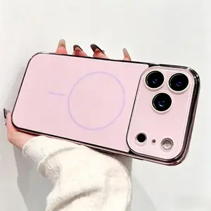 Luxury Magnetic Electroplate TPU Shockproof Matte Original Color Phone Case with Lens Protector, Compatible with iPhone MagSafe 17 Pro Max, 17, 16 Plus, 15, 14, 13, 12, 11, Wireless Cover for Women, Iphone 17 Pro