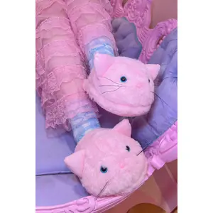 Cat Nap Slippers - Pink Faux Fur Plush Slippers