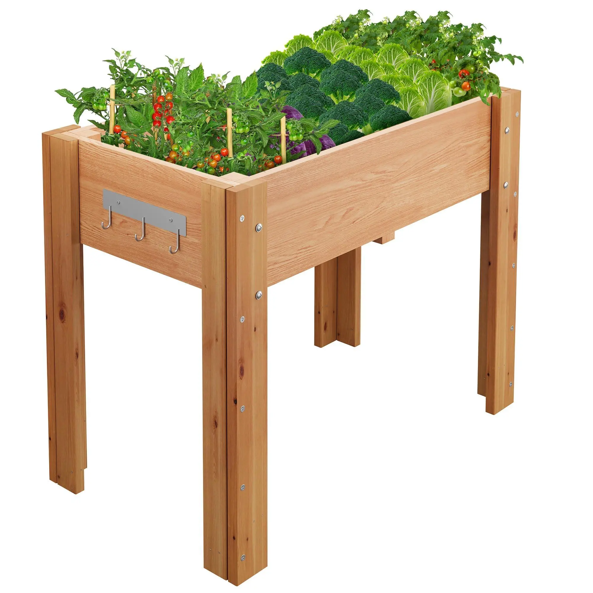 34x18x30-inch wooden raised garden bed with legs; reinforced large raised planter; ideal for outdoor growing of vegetables, flowers, and herbs; vertical planting bed; suitable for gardens, backyards, patios, and balconies; includes oak-colored liner