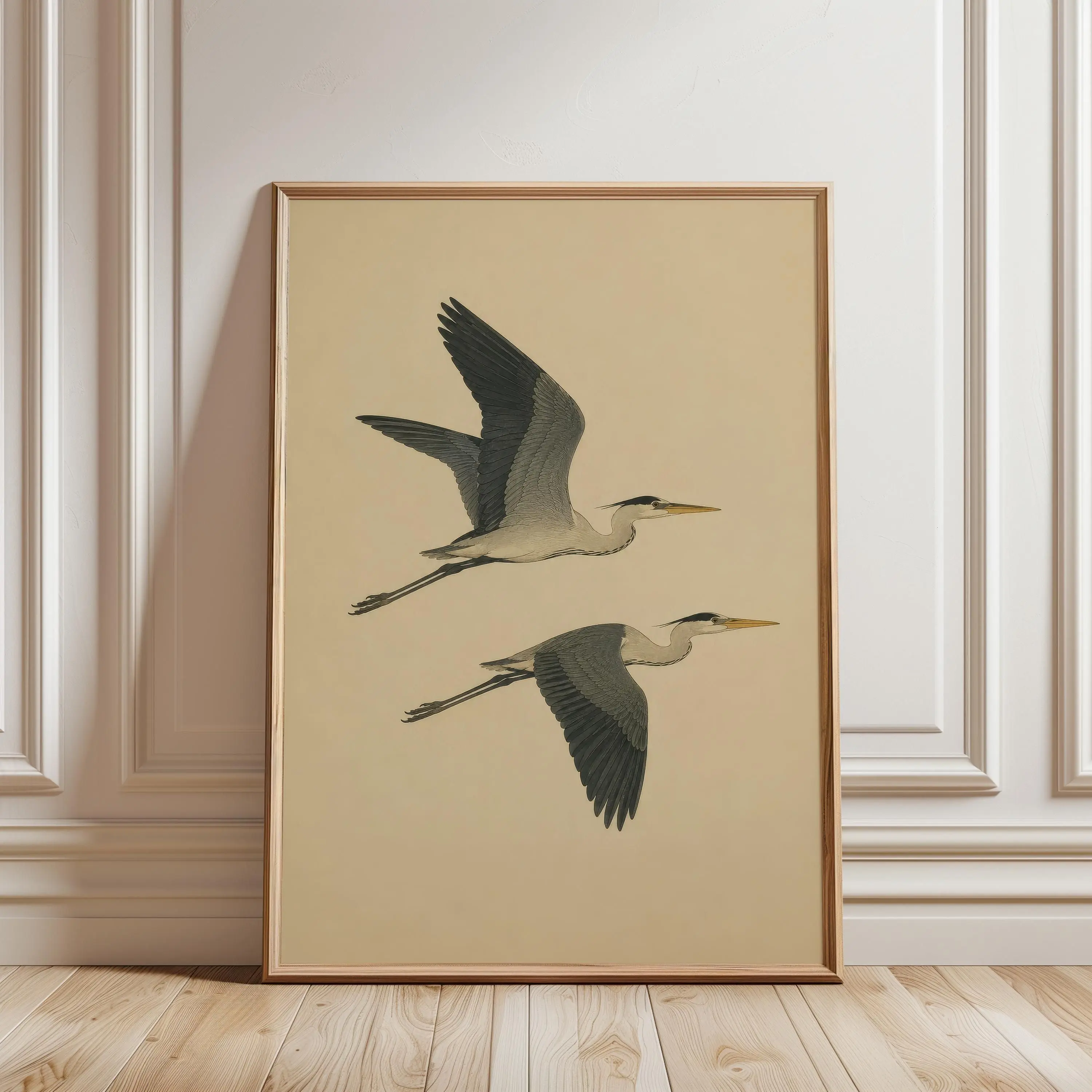 [SALE UP TO 40%] [Unframed] Flying Heron Bird Poster, Vintage Wildlife Illustration Wall Art, Classic Ornithology Nature Print