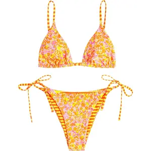 Women's Triangle Bikini Floral String Bikini Set Two Piece Swimsuit Bathing Suits