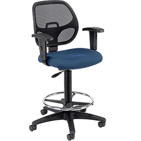 Global Industries 695262BL Ergonomic Fabric Blue Wheel-Based Drafting Stool - Nylon, Plastic, Mesh Back Chair for WFH Setup, Interior Mesh Back Office Workspace Upgrade
