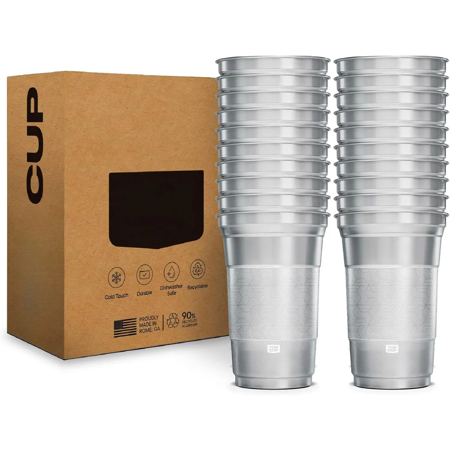 20-Pcs Reusable Aluminium Party Cups Set, 20 oz, Stealth Design, Cold-Holding, Recyclable, Made in USA, Party Supplies