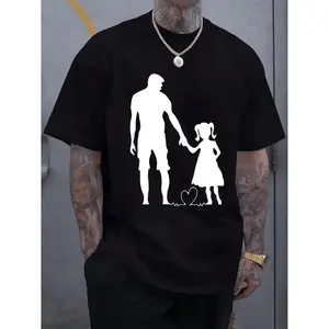 Men's Father and Daughter Matching Silhouette TShirt Short Sleeve Round Neck Summer Top with Father Daughter Bonding Print Machine Washable Casual Wear for Dads Gym and Outdoor Activities Stock Available Perfect Gift for Fathers