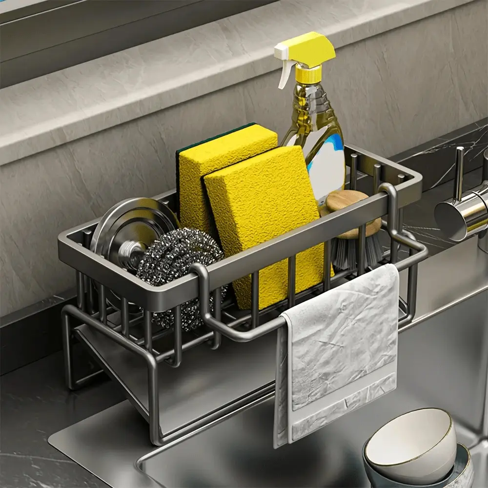 Stainless Steel Kitchen Sink Sponge Draining Rack - Self-Draining Dish ...