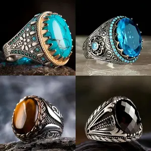 4-piece set of men's business artificial gemstone rings, anniversary gift, birthday party, engagement gift