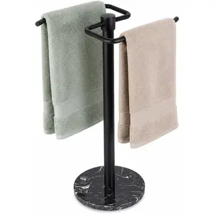 Hand Towel Holder Stand for Bathroom Countertop, Matte Black Free Standing Towel Rack, Iron S-Shape Towel Holder with Removable Design, Space Saving Bathroom Accessories