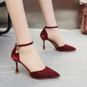 Women's Satin Pointed Toe High Heels, Elegant Ankle Strap D'Orsay Stiletto Heels, Evening & Wedding Dress Heels