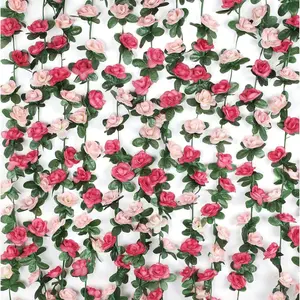 2Pcs 16.4Ft Flower Garland Artificial Rose Vines for Bedroom, Cute Fake Hanging Flower Vines Floral Garland Decorations for Wedding Party Wall Room Decor Aesthetic