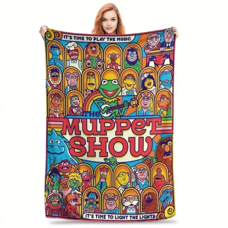The Muppet Show Themed Queen Size Flannel Fleece Blanket Super Soft Contemporary Style Multi Function for Couch and Bed