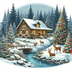 Diamond Embroidery House Landscape Winter Diamond Painting Christmas Tree DIY Suitable For Beginners Mosaic Wall Art Needle Crafts Kit