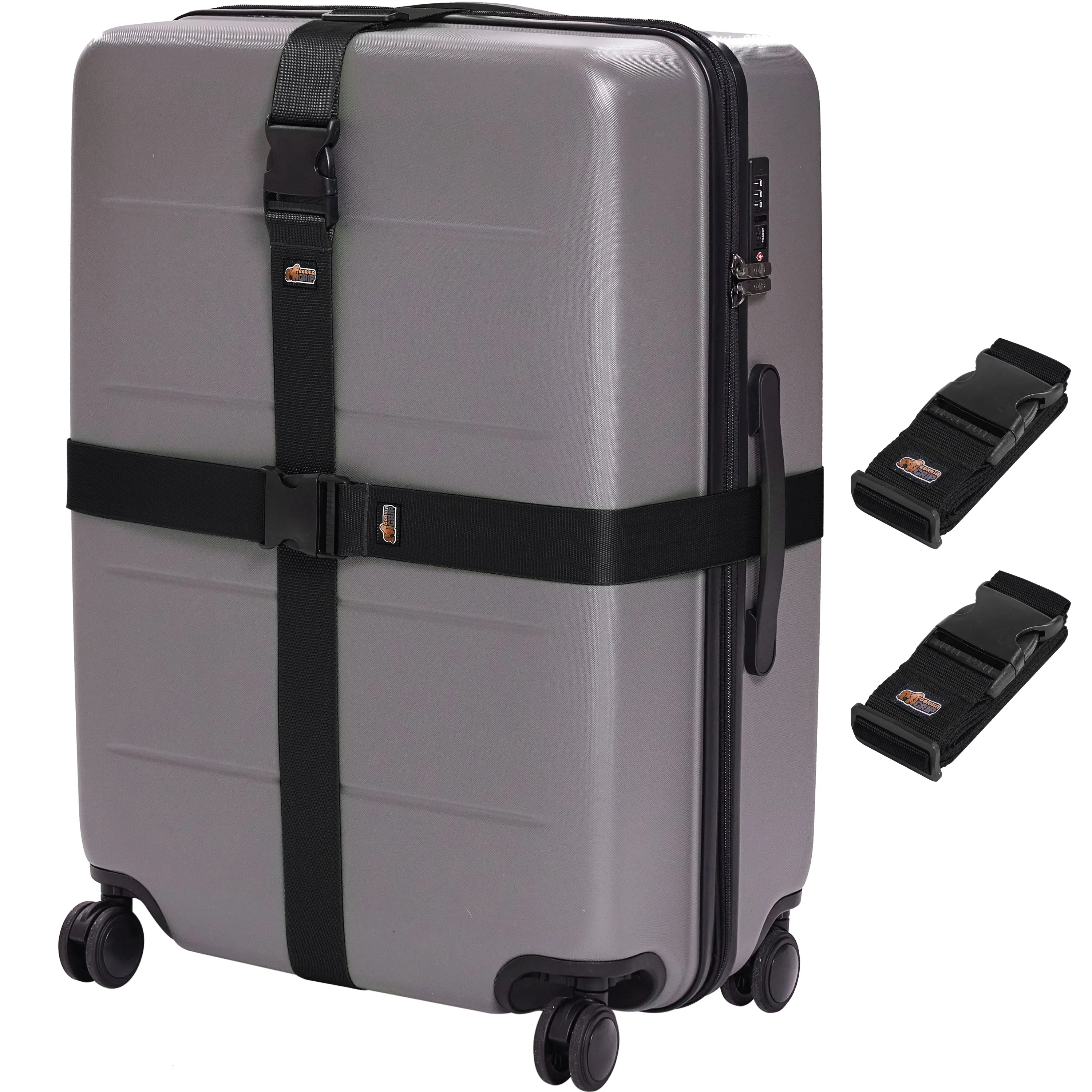 Gorilla Grip Heavy Duty Adjustable Luggage Straps for Suitcases, Easy to Identify Travel Belt Connector Holds Suitcase Together, Extends Life of Bag, Strap Connects Two Bags, Accessories