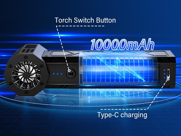 Electric Air Duster with Flashlight, Portable Cordless Leaf Blower, Turbo Fan, Rechargeable Cleaning Kit, Lightweight Jet Fan for Camping, Outdoors