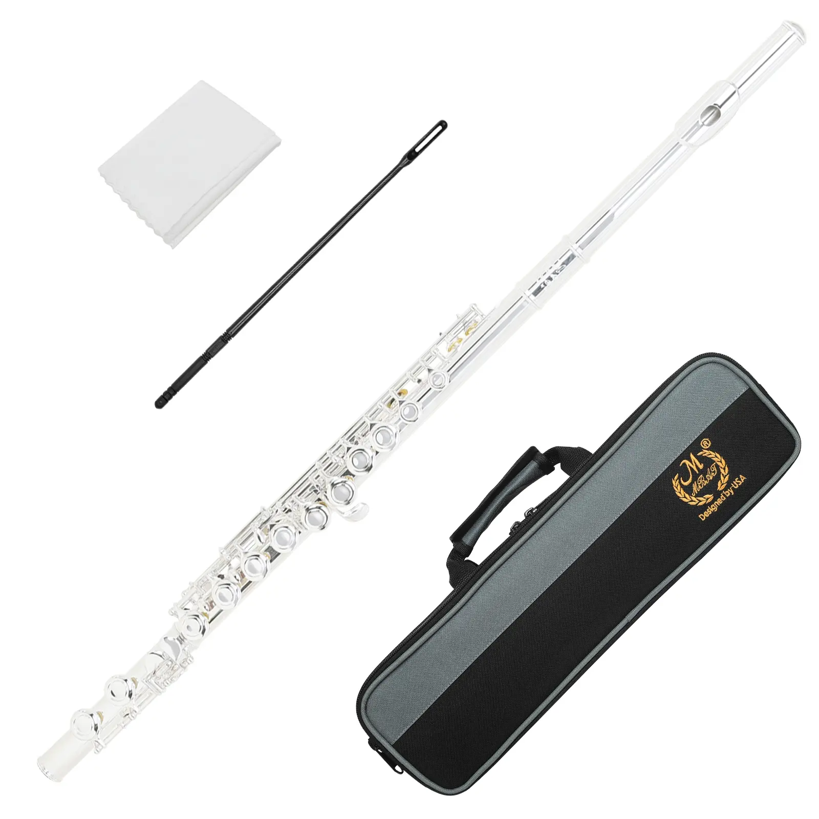 Mbat 16-Hole C Flute, Silver Color Copper, Cloth Box Included, High-Quality Woodwind Instrument for Music Lovers & Students