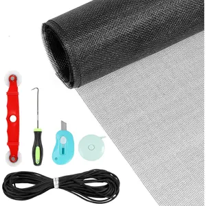 Window Screens Replacement Repair Kit, 48" x 177" Screen Door Mesh Replacement Kit, Durable Fiberglass Mesh Roll with Tools for Windows Doors Patio and Porch, BlackQuesear