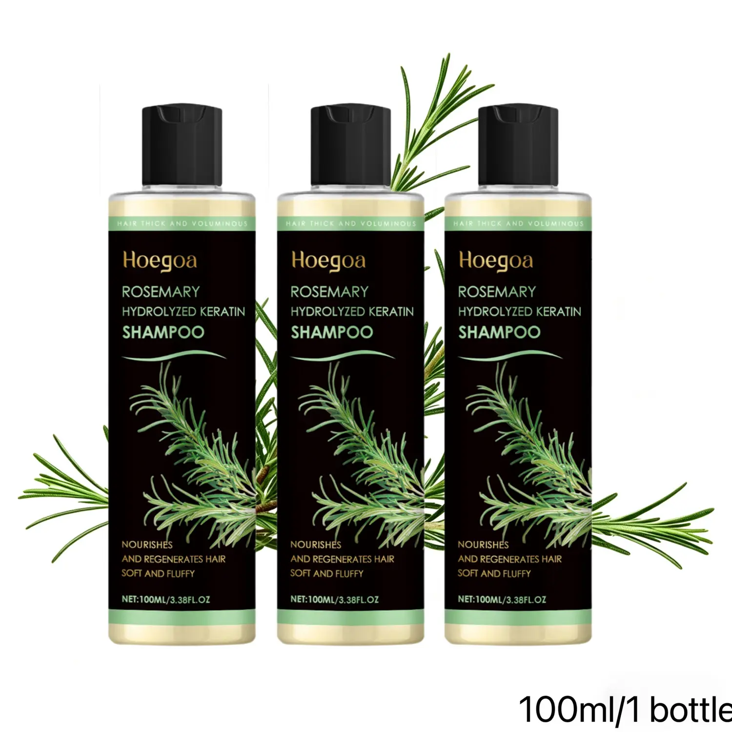 3 Bottles Keratin Shampoo for Adults, Rosemary & Hydrolyzed Keratin Hair Growth Shampoo with Vitamin C, 100ml Unisex Haircare for All Hair Types - Frizz Control, Anti-Dandruff, Oil Control, Scalp Care