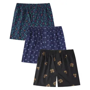 【JupiterSecret】3pack Men's Boxers Underwear 100% Cotton Printed Woven Boxers for Men
