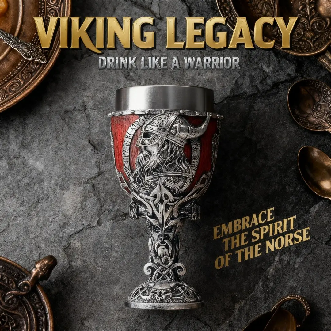 Stainless Steel Wine Glass, Medieval Norse Viking Theme Tall Cup, 3D Relief Viking Figure Statue, Unique Wine Glass Design