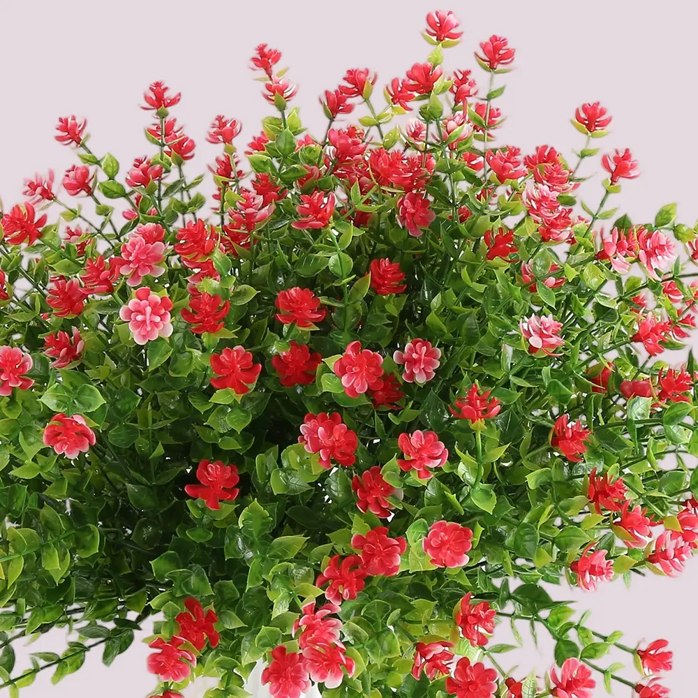 10 Bundles Artificial Fake Flowers & Eucalyptus – UV Resistant Outdoor Faux Plants for Porch, Garden & Indoor Home Decor (Red)