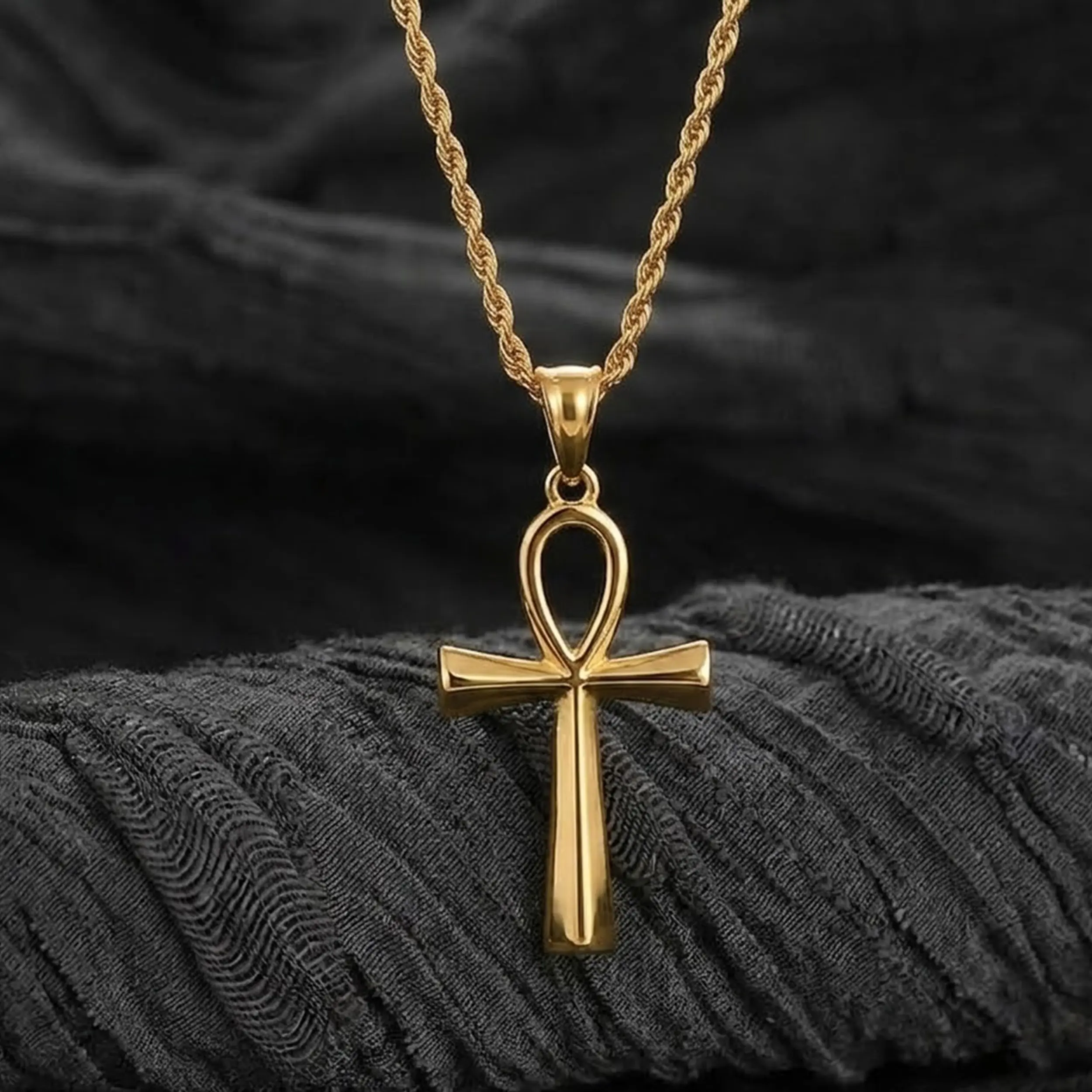 Stainless Steel Ankh Cross Necklace for Men - Glossy Egyptian Key of Life Pendant, Ancient Protective Spiritual Jewelry, 20-24 in Chain, Ideal Anniversary Gift, Unisex Names, Faith Pendant Necklace, Birthday, Chain Jewelry Necklaces