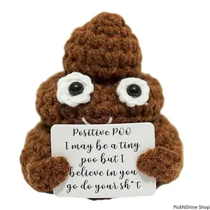 Handmade Crochet Plush Desktop Ornament Mini Positive Gift with Encouragement Card Cute Decorative Figurine for Friends Birthday Graduation Desk Decor