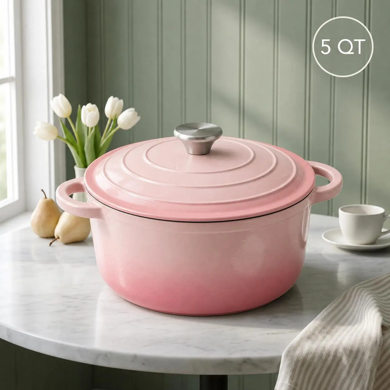 5QT Red Enameled Cast Iron Dutch Oven with Lid, Non-Stick Dutch Oven Pot for Sourdough Baking,Braising, Stewing, Compatible with All Stovetops & Oven Safe up to 500°F, Easy Clean, Perfect for HomeCooking & Gatherings,home essentials