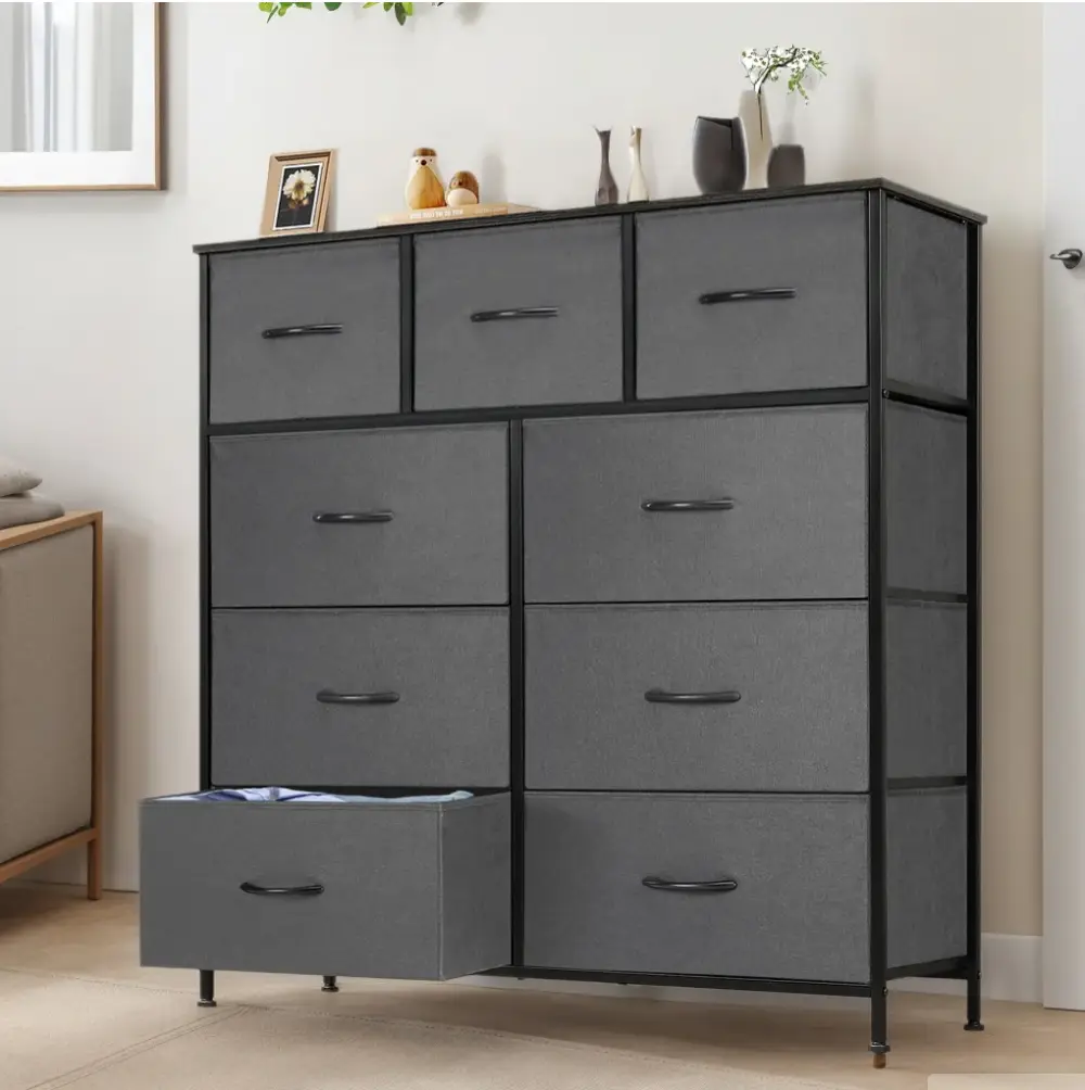 Dressers with 9 Fabric Drawers, 9 Drawers Organization Furniture for Kitchen, Office, Hallway, Grey