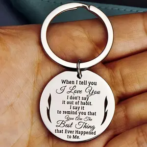 Stainless Steel Keychain, Romantic Couple Keychain, Slogan Pattern Keychain for Car Keys, Car Interior Decoration Accessories for Women & Men