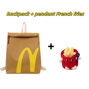 Cute Nostalgic Backpack - Spacious Canvas Design with Versatile Shoulder & Crossbody Wear, Great for Daily Life, School, Travel, Picnics and Outdoor Trips, Includes Adorable French Fry Charm