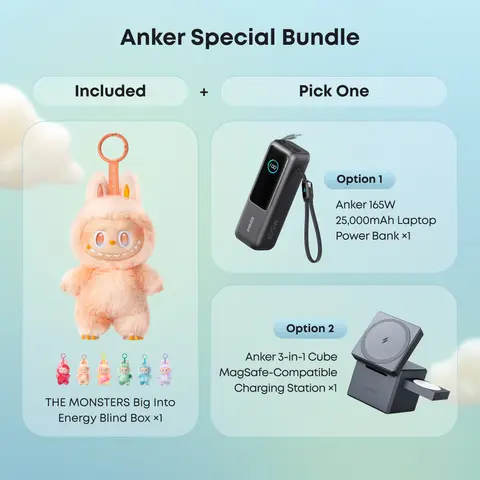 Anker 3-in-1 Cube Wireless Charger - Retractable MagSafe Charging Stand, Foldable USB-C Mobile Accessory Bundle with Cable, Portable POP MART THE MONSTERS Big into Energy LABUBU Blind Box for Phones,Batteries,Devices | DealsForYouDays Sohochic