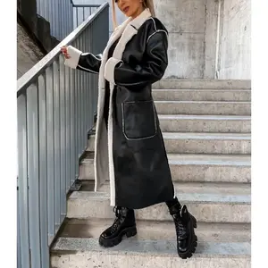 Women's Solid Color Belted Drop Shoulder Faux Fur Jacket, Casual Long Sleeve Turn-Down Collar Coat, Suitable for Autumn and Winter, Women's Daily Wear Clothing