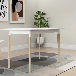 【GOOGREAT】Modern Dining Table 47 Inch Kitchen Table Rectangular Top with Solid Wood Leg-White