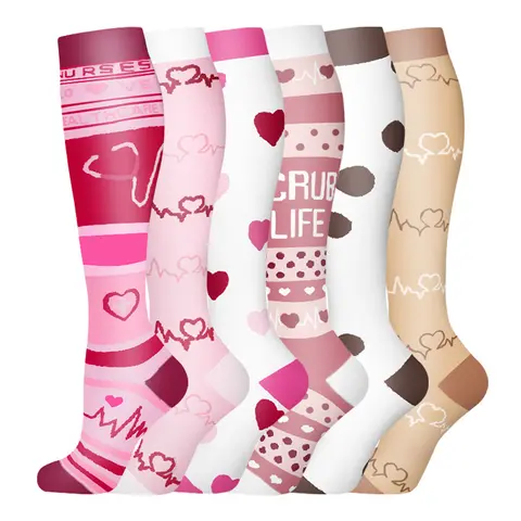 Luna&Luxe Women's 6-Pair High Compression Mid-Calf Sports Socks Set - Athletic Tight Elastic, Nurse Support, Circulation Boost, All-Season, Machine Washable, Athletic Tight Socks