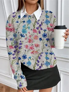 Relaxed style round-neck color-block Floral Design Knit full-body printed long-sleeved knit sweater, suitable for autumn and winter seasons. It is casual and elegant, versatile and suitable for commuting, layering or single wearing.