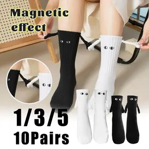 Instagrammable Couple Socks Magnetic Hand Hold Mid Calf Funny Matching Set for Dating Couples BFFs Photo Prop