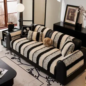 【MeridianHome】Striped Pattern Sofa Cover, Washable Sofa Slipcover, 1 Count Non-slip Soft Comfortable Sofa Towel, Sofa Protector for Home Living Room, Bedroom Accessories