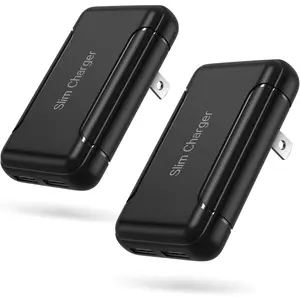 Slim Flat USB Wall Charger,  2-Pack 3A Dual Port 15W Wall Charger Adapter, USB Charger Block with Foldable Plug,  Box Brick Cube for  17 16 15 14 13 12 11 Pro Max,,,Pixel