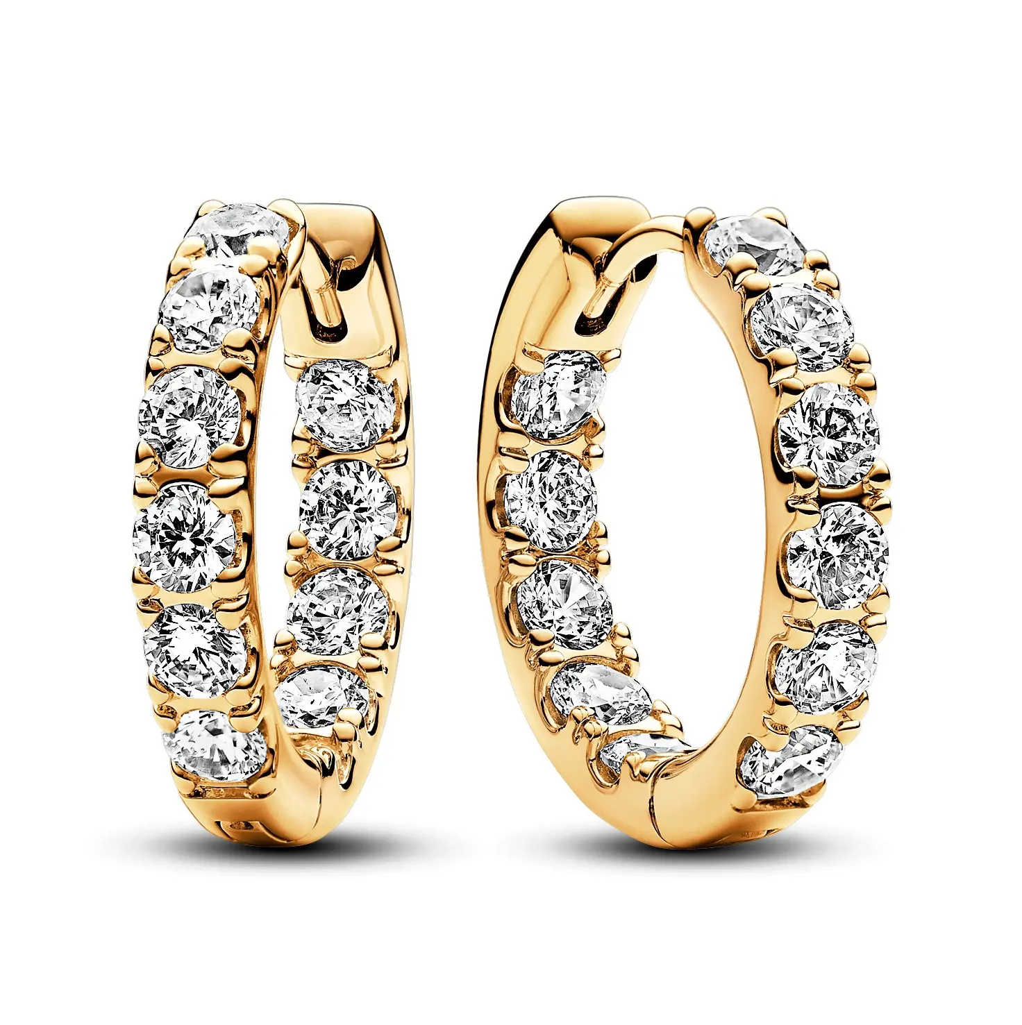 PANDORA Unisex Squared Sparkling Row Eternity Hoop Earrings with Stones, Adult Gift-Ready Jewelry, Model 263002C01, Adults, Earring Lovers, Gold, Sparkling Stones