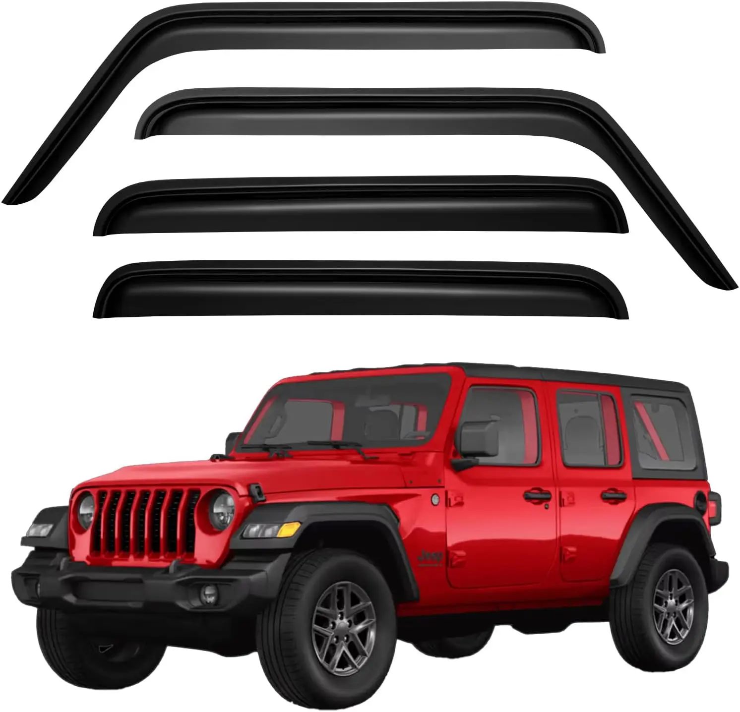 Window Visors Rain Guards Shield for 2007-2018 Jeep Wrangler JK Unlimited 4-Door, Out-Channel Window Vent Wind Deflectors Visors Shades for 07-18 Wrangler JKU
