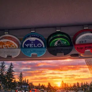 Lip pillow Velo/Grizzly car visor Zyn pouch holders with glow in the dark blue