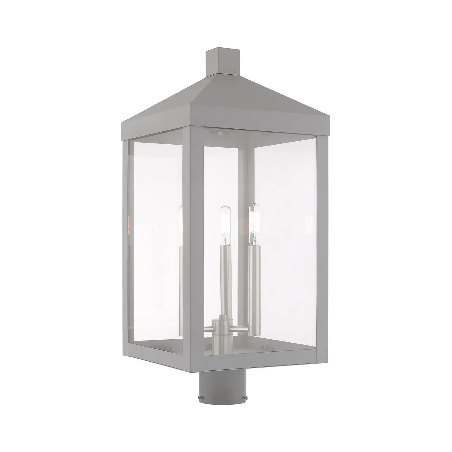 Nyack Three Light Post-Top Lanterm Nordic Gray w/ Brushed Nickels