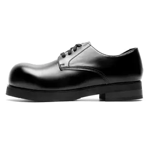 Men's British-Style Round-Toe Black Thick-Soled Casual Leather Footwear, Trendy Large-Size Men's Shoes