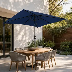 Rectangle Patio Umbrella with Crank Lift and Push-Button Tilt, Navy Blue Aluminum Frame, UV Resistant Fade-Proof Polyester Canopy, 70.87x89.37x76.77 Inch Outdoor Shade for Garden Deck Table, Base Not Included, Navy Blue Color Options