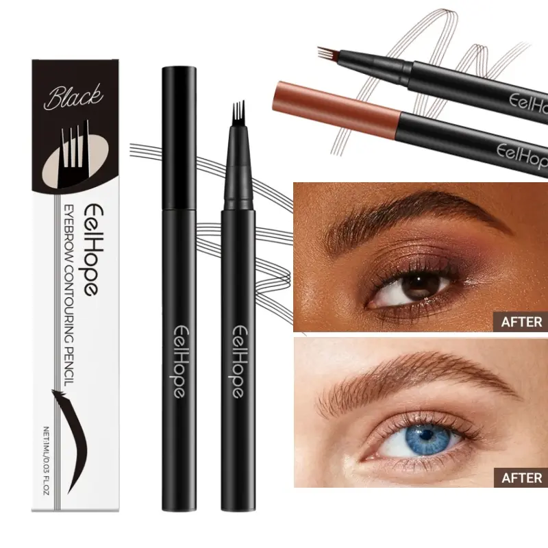 Ultra-fine eyebrow pencil, four-ended design, waterproof, fade-resistant, long-lasting color, precisely outlines eyebrow shape, natural makeup effect, easy to use.