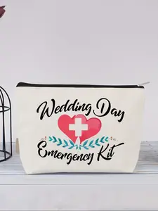 Wedding Day Emergency Kit, Letter Pattern Makeup Bag, Cosmetic Storage Bag, Versatile Storage Bag for Travel, Business, Fitness