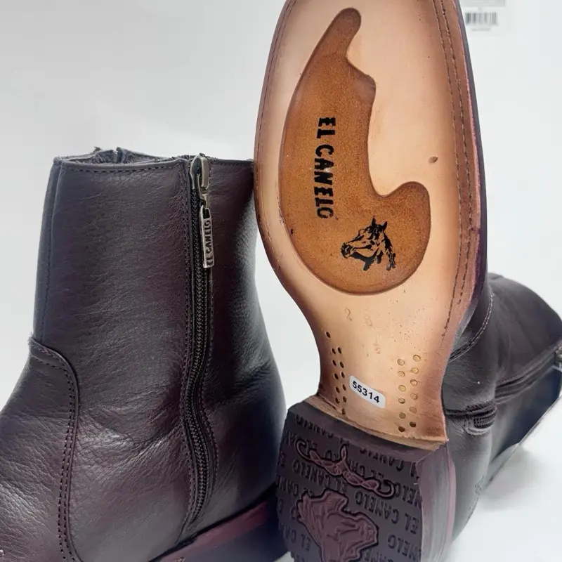 Botín Leon Piel Ikon Cafe Suela Cuero Injerto Lago H Square EE Caballero Men's Leather Boot with Zipper and Stitching