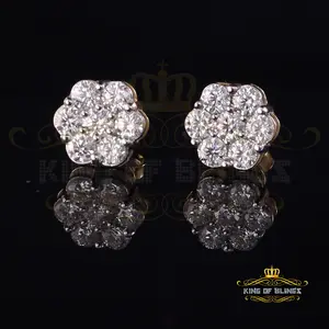 King of Bling's 4.34ct Cubic Zirconia 925 Yellow Silver Women's & Men's Hip Hop Floral Earrings