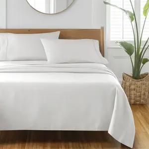 100% Cotton Sateen Queen Sheet Set - 4-Piece Bed Set, 300 Thread Count, Arctic White Bedding, Deep Pockets, Wrinkle Resistant