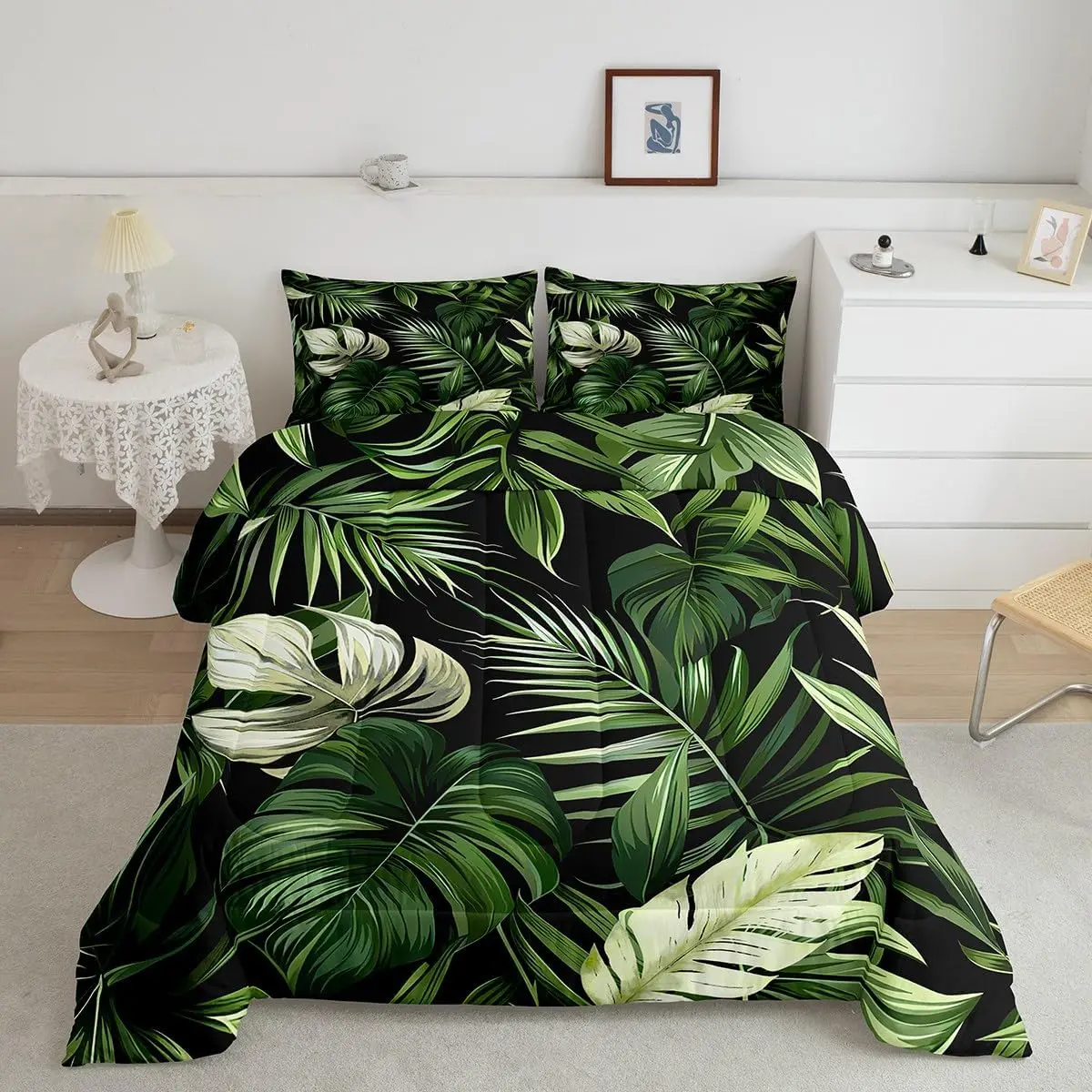 Feelyou Comfy Bedding Set - Multi-Size Decorative Duvet Cover, Breathable Luxury Microfiber, Machine Washable, Tropical Palm Plant Leaf Prints, for Toddler Bedrooms, Plants